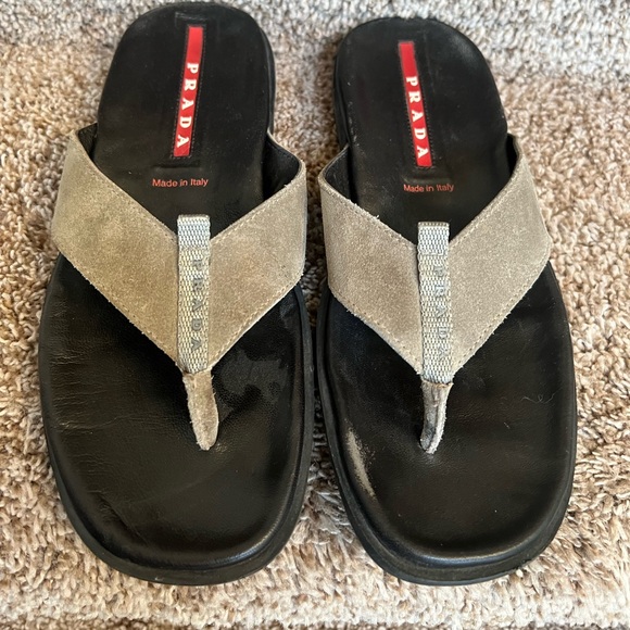 Prada Men’s Beige Leather Thong Sandals - Picture 1 of 14